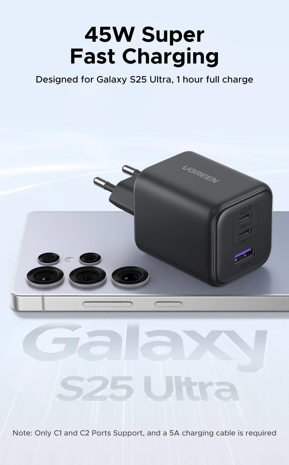 UGREEN 45W GaN USB-C Charger – PD3.0 PPS Fast Charging