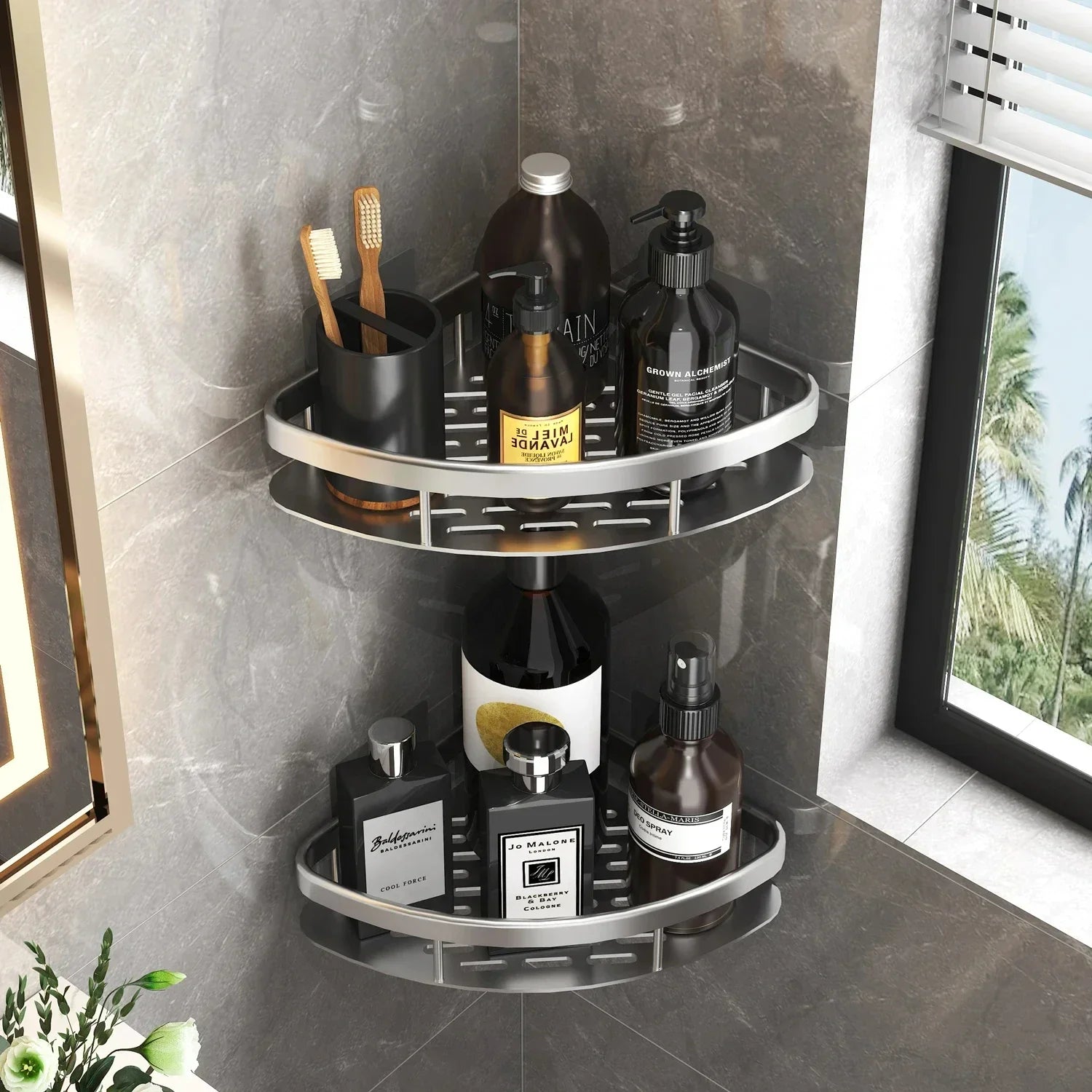 Aluminum No-Drill Shelf – Bathroom & Kitchen Wall Storage Organizer