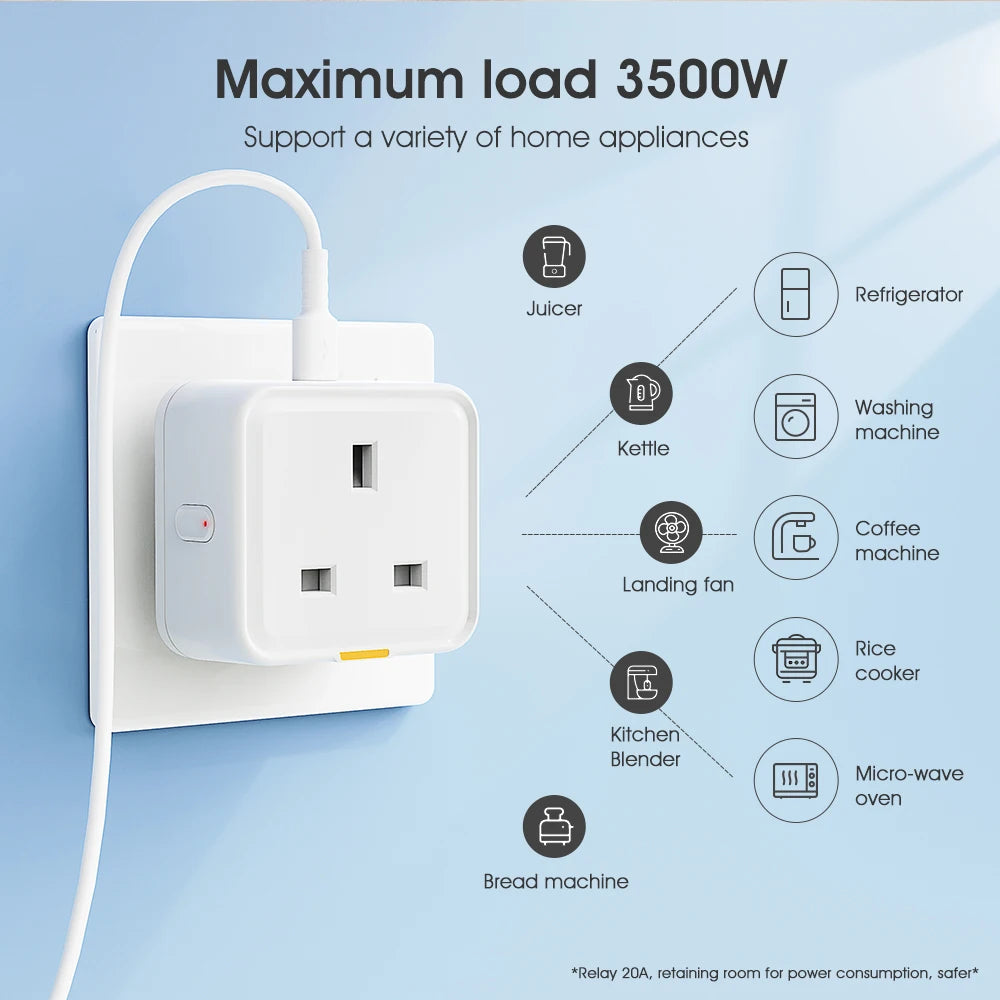 Tuya WiFi Smart Plug UK – RF433, Type-C, 16A, Timer & Voice Control