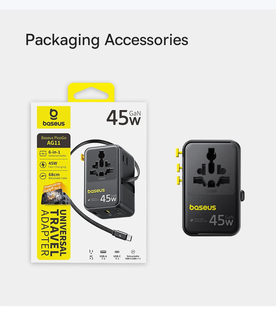 Baseus 6-in-1 GaN Travel Charger – 45W/70W Universal Adapter